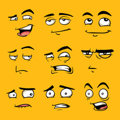 Funny cartoon faces with emotions.