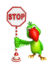 Sticker - fun Parrot cartoon character with stop sign