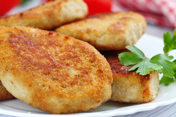 Wall Mural - Fried cutlets with fresh vegetables