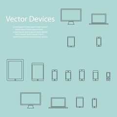 Wall Mural - Set of computer monitors, laptops, tablets and mobile phones. Electronic gadgets, isolated, on white background