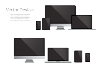 Wall Mural - Set of realistic computer monitors, laptops, tablets and mobile phones. Electronic gadgets, isolated, on white background