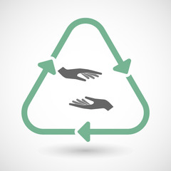 Poster - Line art recycle sign icon with  two hands giving and receiving