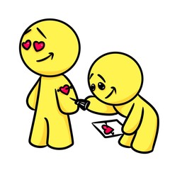 Wall Mural - Smiley character  love heart tattoo cartoon illustration  image