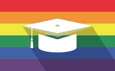 Wall Mural - Long shadow gay pride flag with a graduation cap