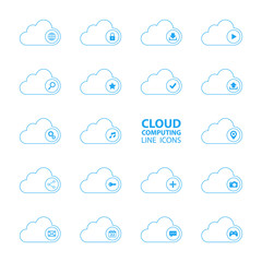Poster - Cloud computing line icons set. Cloud computing technology. Cloud services. Vector illustration.