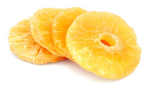Dried Candied Pineapple Rings Isolated On White Background.