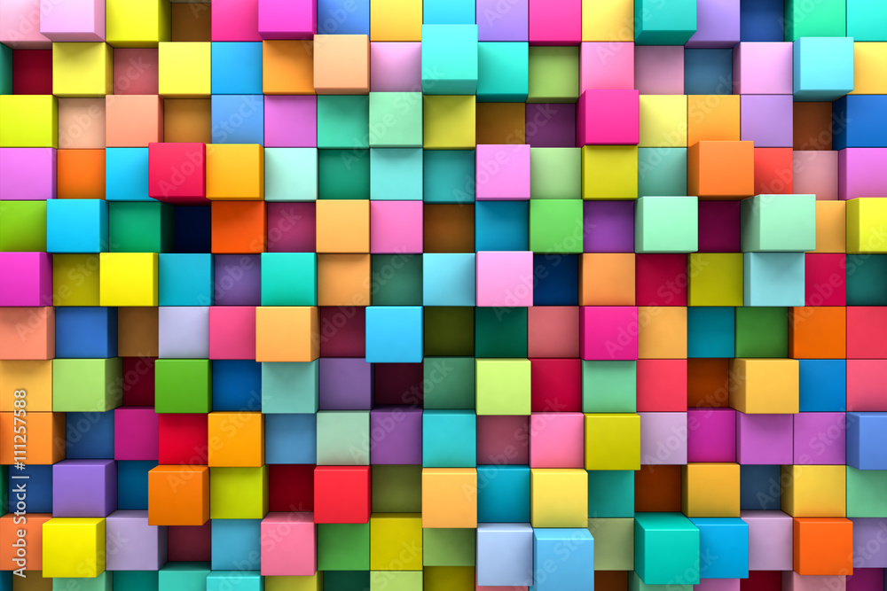 Abstract background of multi-colored cubes, 3D illustration - obrazy, fototapety, plakaty 
