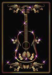 Wall Mural - Golden guitar and ornament with  stars