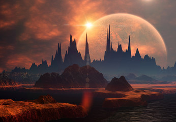 Wall Mural - 3d rendered fantasy alien planet - illustration