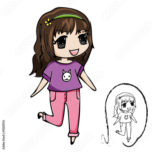 Cute Girl Cartoon Character With Black Line Drawing Vector Buy This Stock Vector And Explore Similar Vectors At Adobe Stock Adobe Stock,First Order Promo Code Wayfair Coupon
