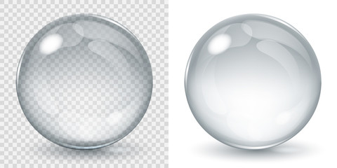 big transparent glass sphere and opaque sphere with glares and shadow. transparency only in vector f