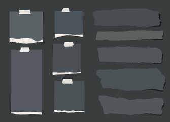 Poster - Black ripped blank note paper are stuck on dark wall