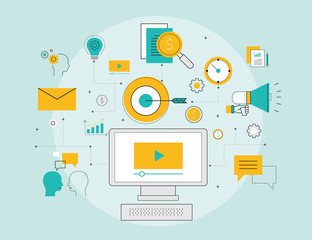 Poster - business video marketing online concept and digital content concept