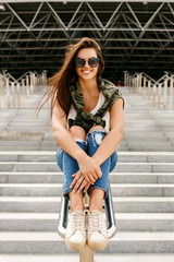 Wall Mural - Happy girl on railing