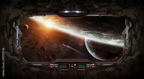 Fotomural Window view of space and planets from a space station