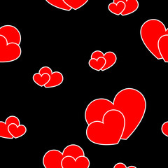 Wall Mural - red big and small hearts. cute seamless pattern on black background. fashion graphics design. stylis