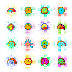 Poster - Speedometer icons set, pop-art style 