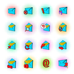 Poster - Mail icons set, pop-art style