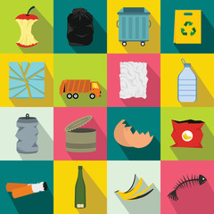 Poster - Waste and garbage icons set, flat style