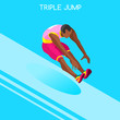 Athletics Triple Jump Summer Games Icon Set.3D Isometric Athlete.Sporting Championship International Athletics Competition.Sport Infographic Athletics Triple Jump Vector Illustration