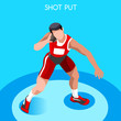 Athletics Shot Put Summer Games Icon Set.3D Isometric Athlete.Sporting Championship International Competition.Sport Infographic Shot Put Athletics Vector Illustration