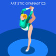 Artistic Gymnastics Floor Exercise Summer Games Icon Set.3D Isometric Gymnast.Sporting Championship International Competition.Sport Infographic Artistic Gymnastics Vector Illustration