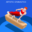 Artistic Gymnastics Pommel Horse Summer Games Icon Set.3D Isometric Gymnast.Sporting Championship International Competition.Sport Infographic Artistic Gymnastics Vector Illustration