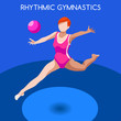 Rhythmic Gymnastics Ball Summer Games Icon Set.3D Isometric Gymnast.Sporting Championship International Competition.Sport Infographic Rhythmic Gymnastics Vector Illustration