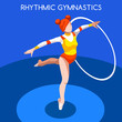 Rhythmic Gymnastics Hoop Summer Games Icon Set.3D Isometric Gymnast.Sporting Championship International Competition.Sport Infographic Rhythmic Gymnastics Vector Illustration