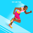 Running 100 Metres Dash of Athletics Summer Games Icon Set.Speed Concept.3D Isometric Athlete.Sport of Athletics.Sporting Competition Race Runner.Sport Infographic Track Field Vector Illustration