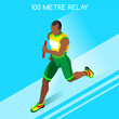 Running Men Relay of Athletic Summer Games Icon Set.Speed Concept.3D Isometric Athlete.Sport of Athletics.Sporting Competition Race Runner.Sport Infographic Track Field Vector Illustration.