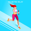 Running Women Relay of Athletic Summer Games Icon Set.Speed Concept.3D Isometric Athlete.Sport of Athletics.Sporting Competition Race Runner.Sport Infographic Track Field Vector Illustration.