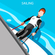 Sailing Race Summer Games Icon Set.3D Isometric Sailor and Laser Class Sailboat.Sailing and Racing Laser One Sporting International Competition Race.Sport Infographic Sailing Vector Illustration