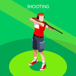 Shooting Player Summer Games Icon Set.3D Isometric Shooter Athlete.Sporting Championship International Shooting Competition.Sport Infographic Shooting Vector Illustration