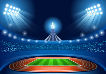 Stadium Background Summer Games 2016 Empty Field Background Nocturnal View Vector Illustration