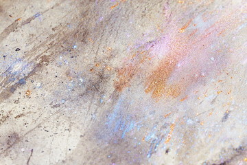 Poster - abstract painting with blurry and stained structure. metal rust effect with glitter grains. Painting on old paper.