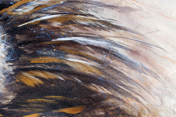 Poster - original painting, black feathers with gold and silver glitter effect.