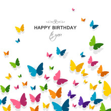 Vector Illustration Of A Happy Birthday Greeting Card With Colorful Paper Butterflies