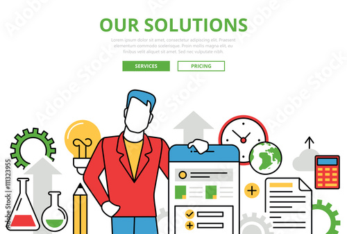 Business Solutions Vector Flat Line Art Infographics Banner Buy