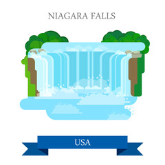 Wall Mural - Niagara Falls in United States / Canada. Flat cartoon style historic sight showplace attraction web site vector illustration. World countries vacation travel sightseeing North America USA collection.