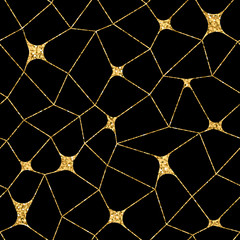 Wall Mural - Mosaic geometric seamless pattern 3D. Gold glitter black template. Abstract texture Golden luxury prints. Retro vintage decoration. Design for template wallpaper, wrapping, textile Vector Illustration