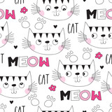 Fototapeta Dinusie - seamless cute cat pattern vector illustration