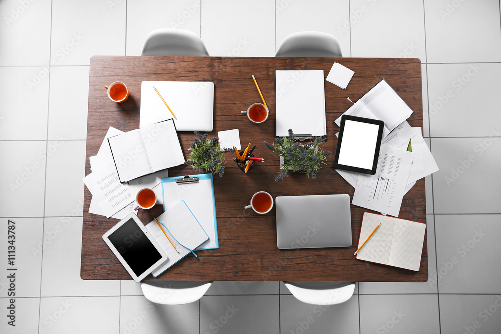 Office table for meetings, top view