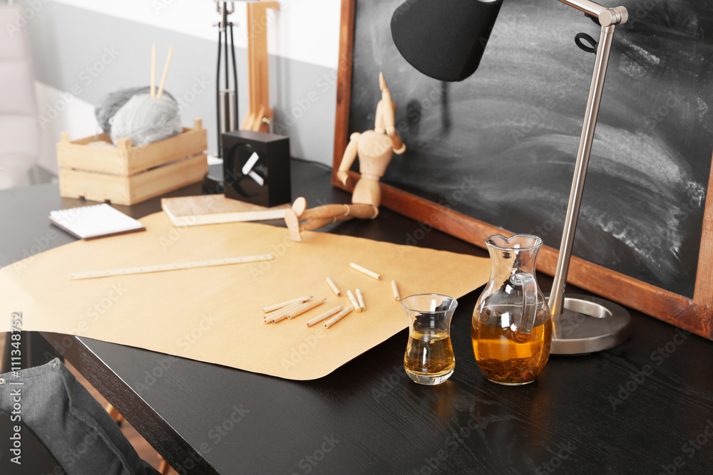 Workplace of creative person indoors