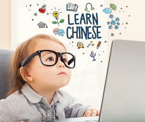 Wall Mural - Learn Chinese concept with toddler girl