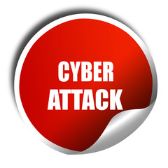 Cyber attack background, 3D rendering, red sticker with white te