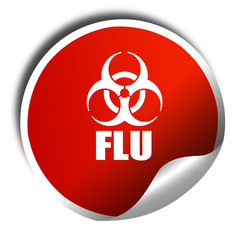 Influenza virus concept background, 3D rendering, red sticker wi