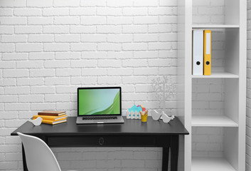 Canvas Print - Stylish workplace with laptop at home