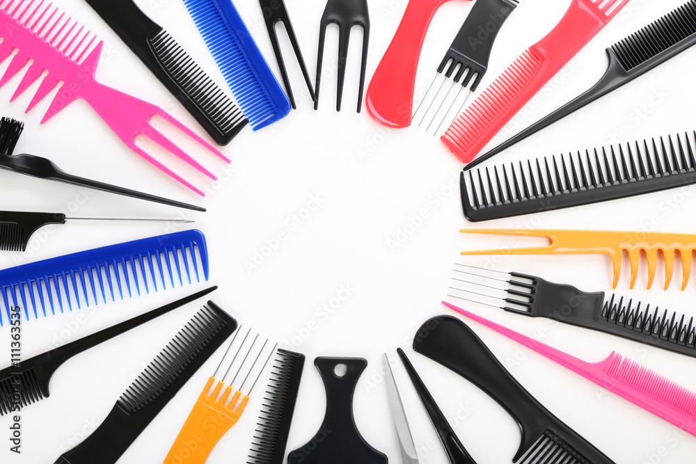 Barber set with tools, isolated on white