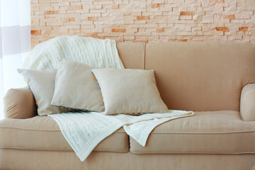 Wall Mural - Stylish pillows on grey couch